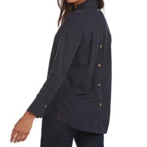 Barbour Monteith Shirt Navy Blue Tartan Plaid Collection Button Down Size 6